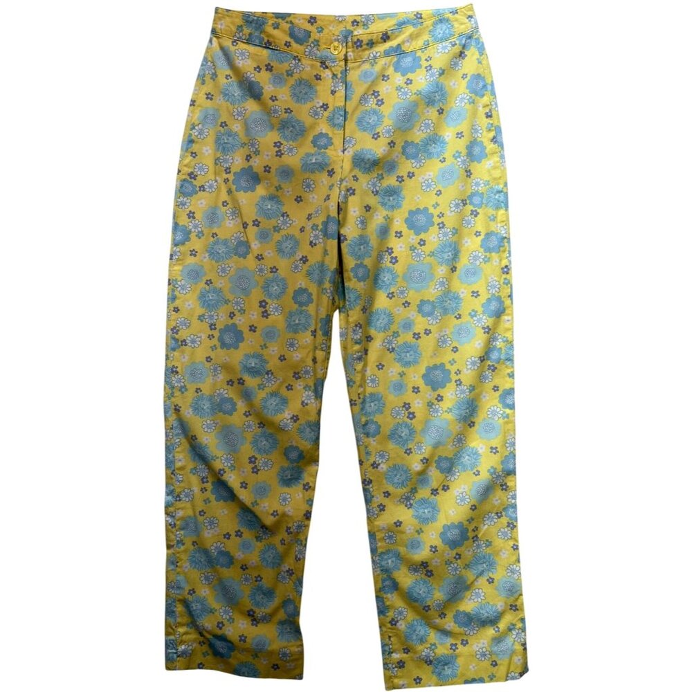 Lilly Pulitzer Women's Cuba Libre Lion Capri Pants Size 0 Yellow Blue Floral